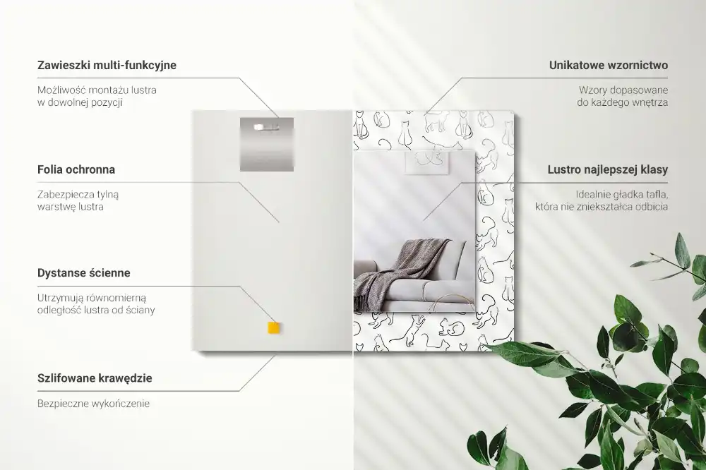 Spiegel mit rechteckigem aufdruck Katzenkonturen