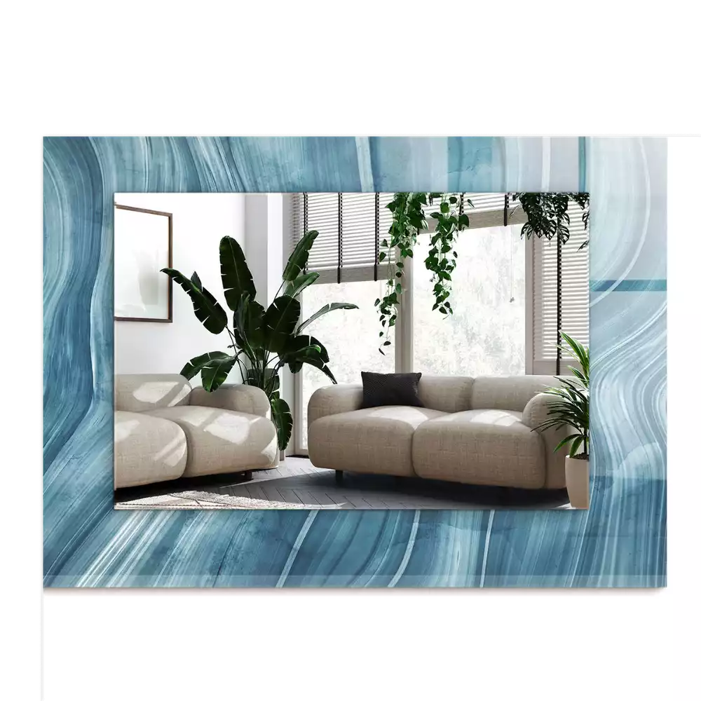 Rechteckiger dekorativer spiegel Abstrakte blaue Linien