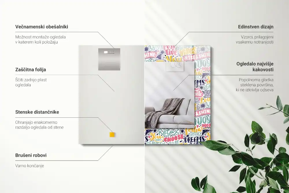 Rechteckiger spiegel Bunte Motivationssprüche