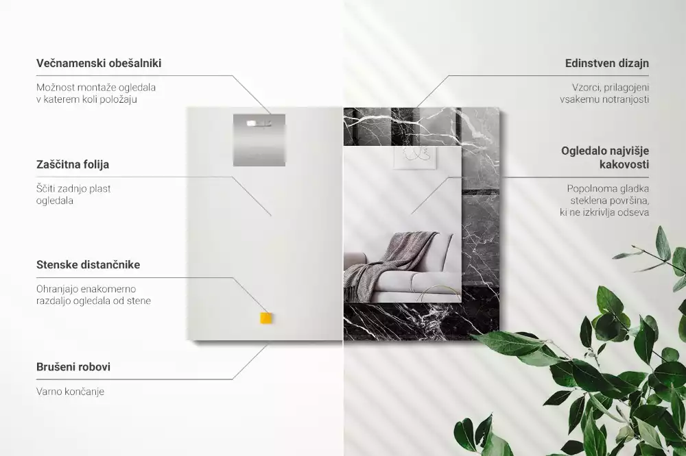 Rechteckiger dekorativer spiegel Schwarzer Marmor