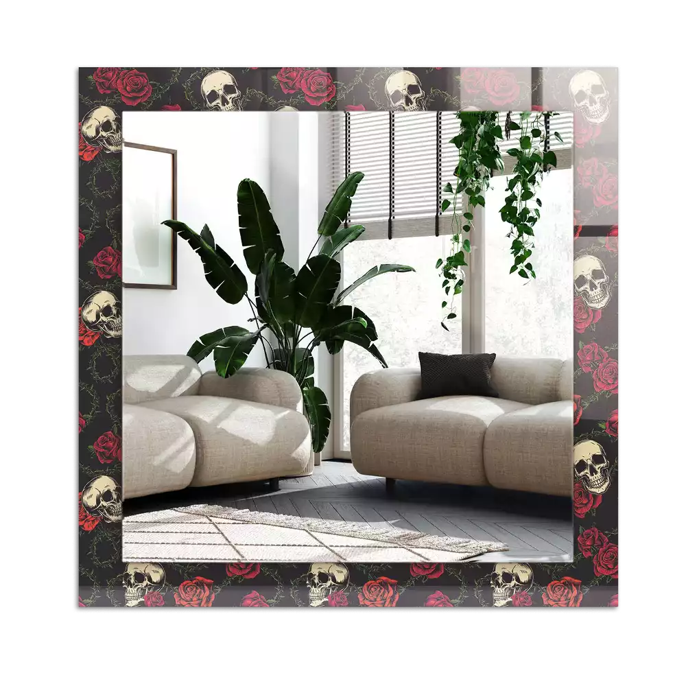 Rechteckiger dekorativer spiegel Schädel Rosen Dornen