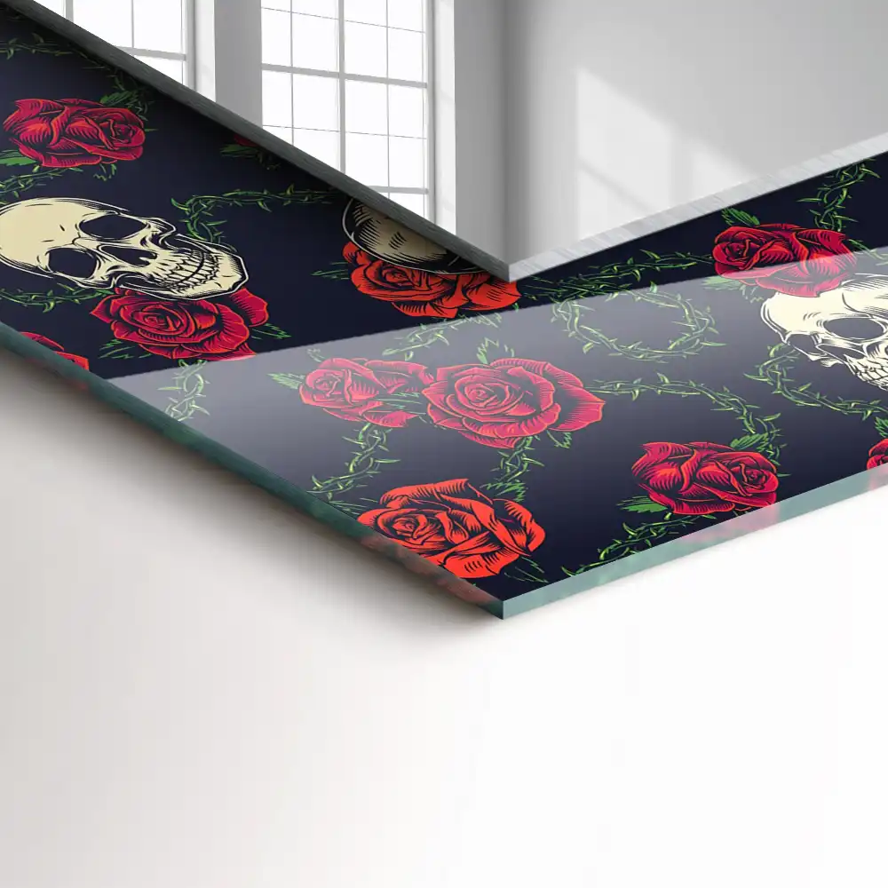 Rechteckiger dekorativer spiegel Schädel Rosen Dornen
