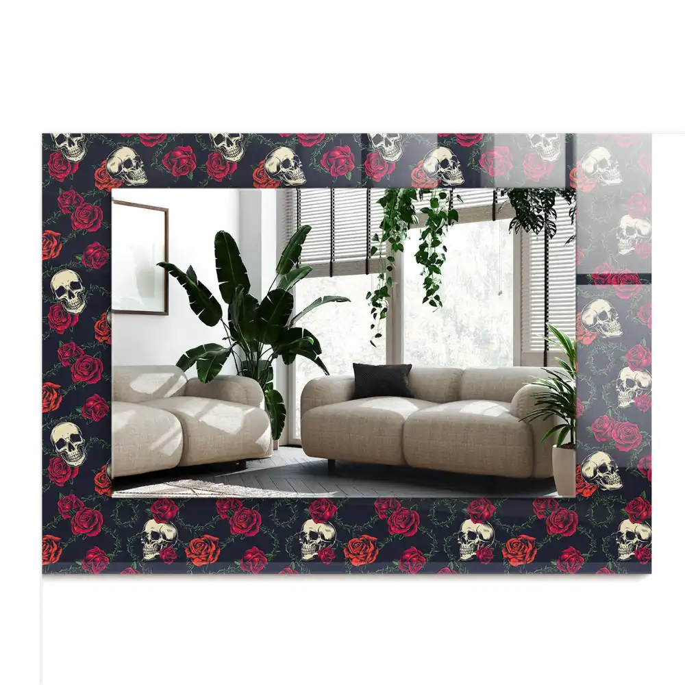 Rechteckiger dekorativer spiegel Schädel Rosen Dornen