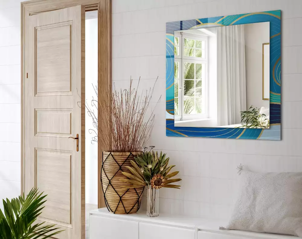 Rechteckiger spiegel Blaue Wellenmuster
