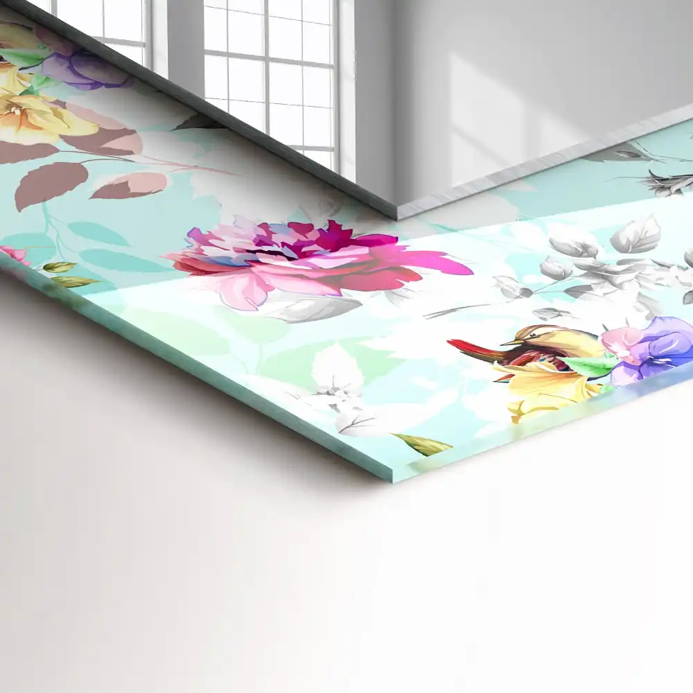 Spiegel mit rechteckigem aufdruck Blumen und Vögel