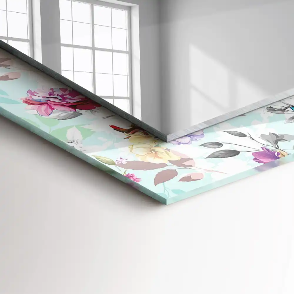 Spiegel mit rechteckigem aufdruck Blumen und Vögel