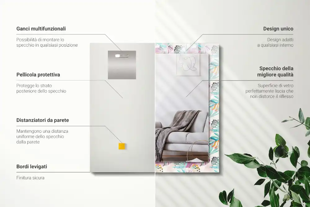 Rechteckiger dekorativer spiegel Bunte tropische Blätter