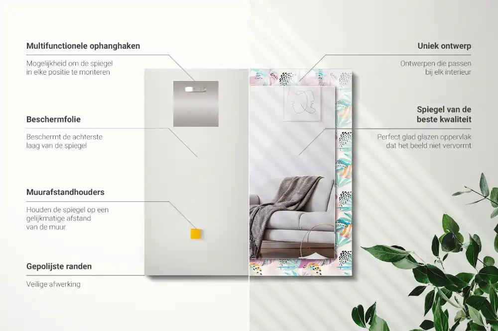 Rechteckiger dekorativer spiegel Bunte tropische Blätter