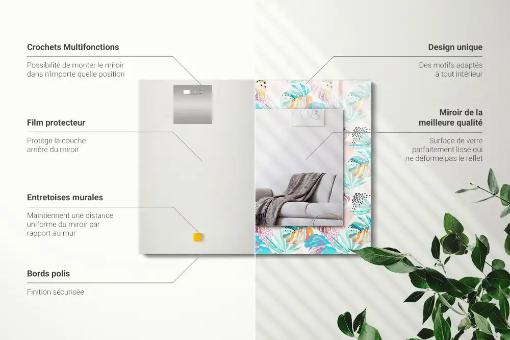 Rechteckiger dekorativer spiegel Bunte tropische Blätter