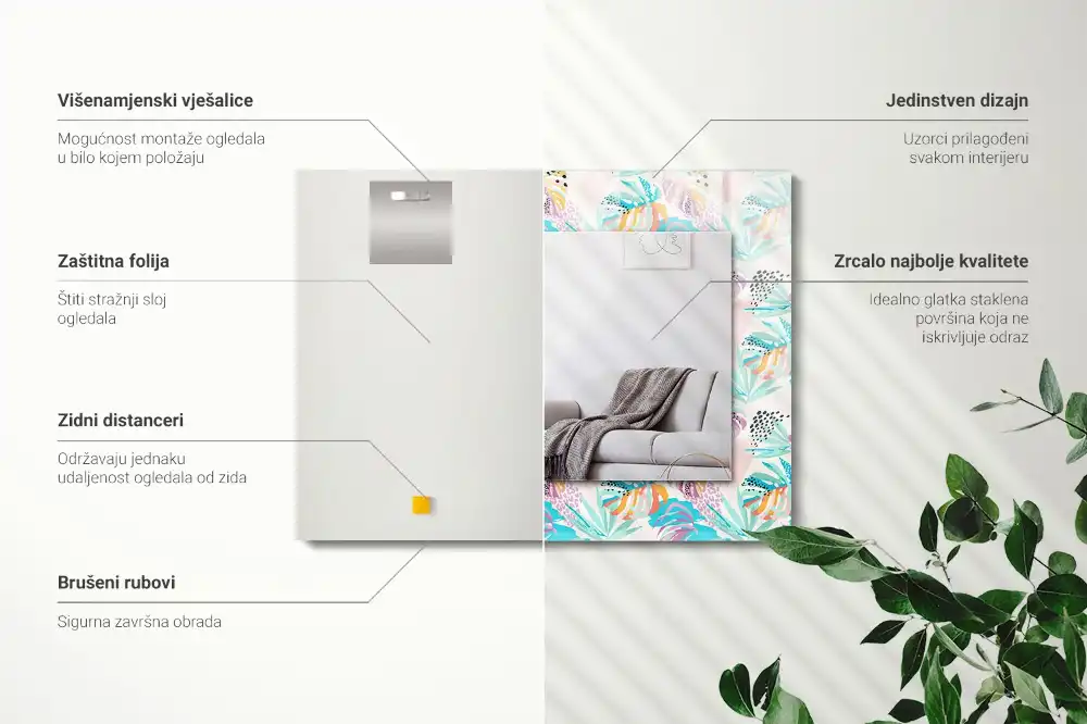 Rechteckiger dekorativer spiegel Bunte tropische Blätter