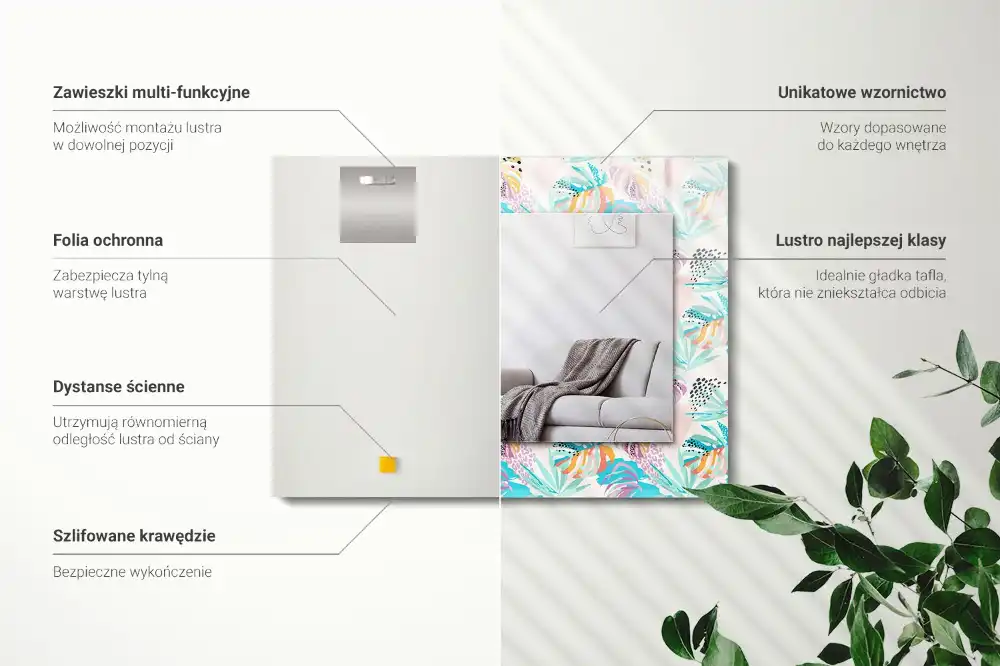 Rechteckiger dekorativer spiegel Bunte tropische Blätter