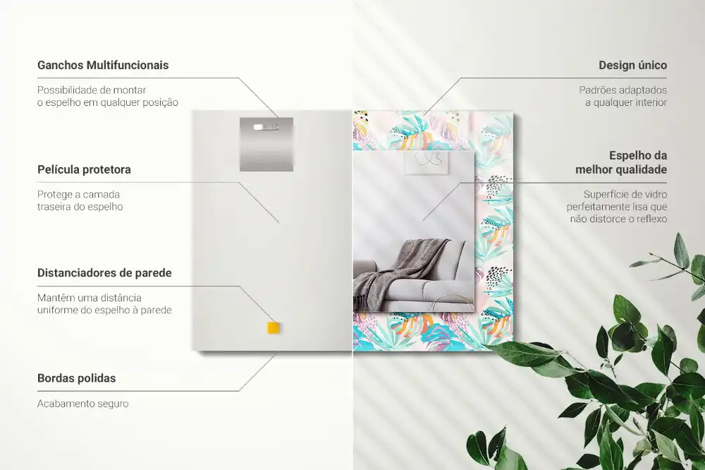 Rechteckiger dekorativer spiegel Bunte tropische Blätter