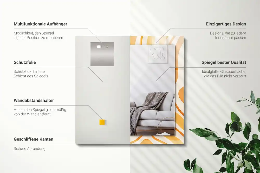 Spiegel mit rechteckigem aufdruck Abstrakte orangene Muster