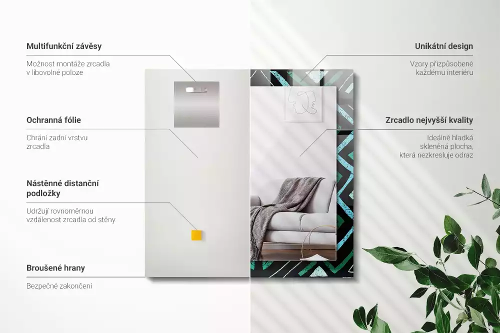 Rechteckiger spiegel Türkis geometrisches Muster