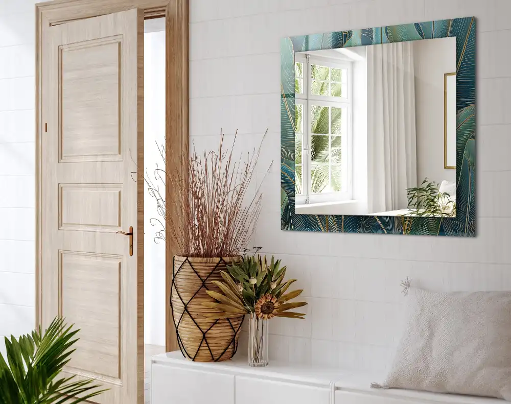 Rechteckiger dekorativer spiegel Blätter Linien