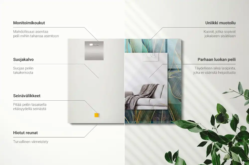 Rechteckiger dekorativer spiegel Blätter Linien