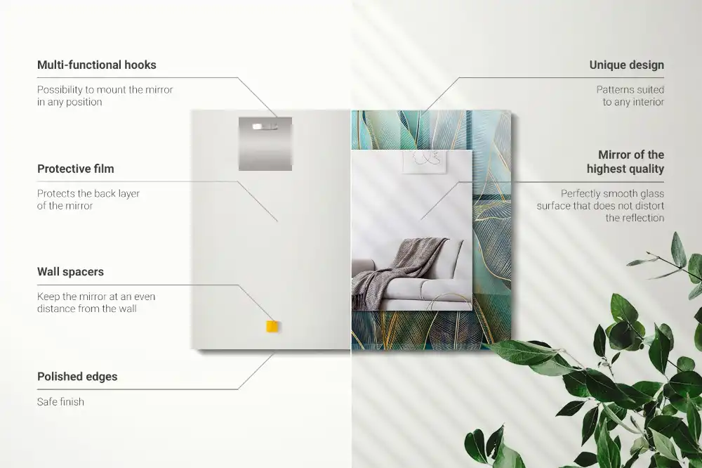 Rechteckiger dekorativer spiegel Blätter Linien