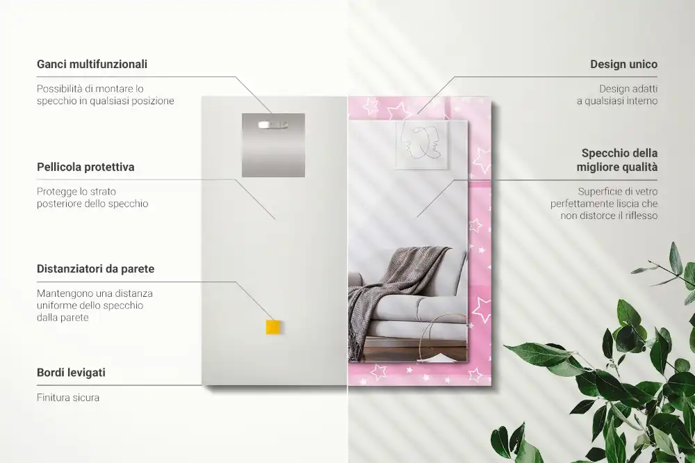 Rechteckiger dekorativer spiegel Rosa Sternchen