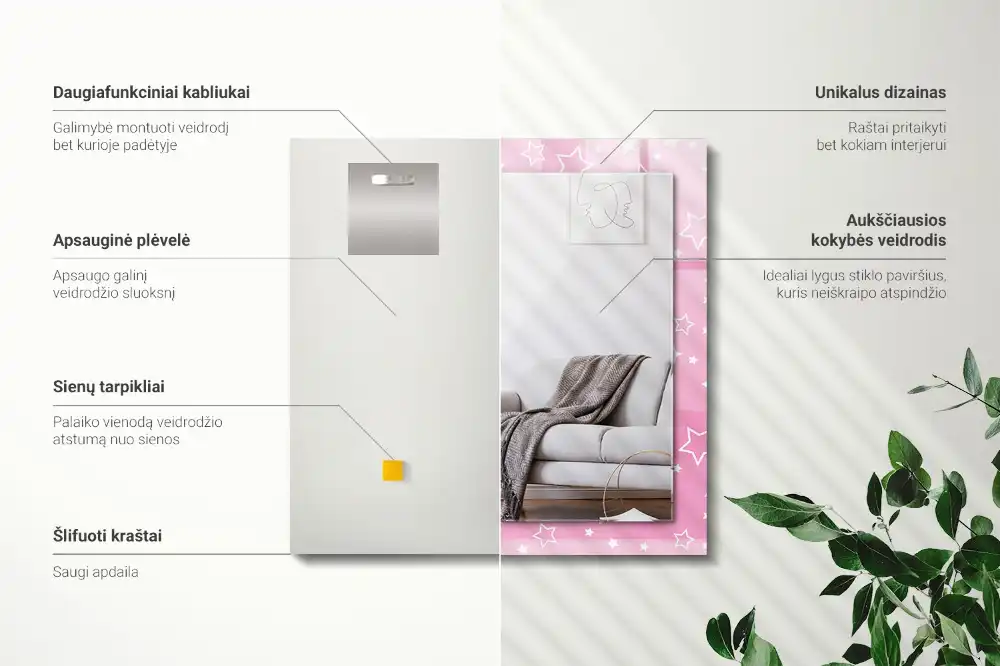 Rechteckiger dekorativer spiegel Rosa Sternchen