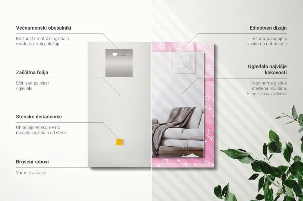 Rechteckiger dekorativer spiegel Rosa Sternchen