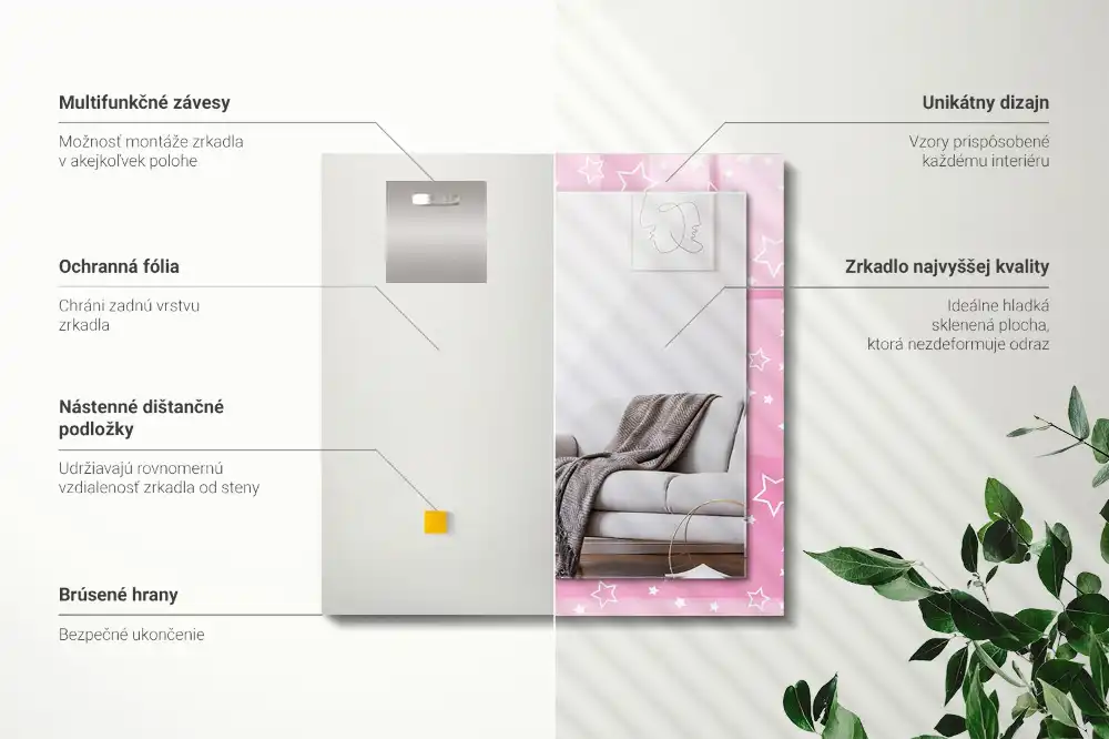 Rechteckiger dekorativer spiegel Rosa Sternchen