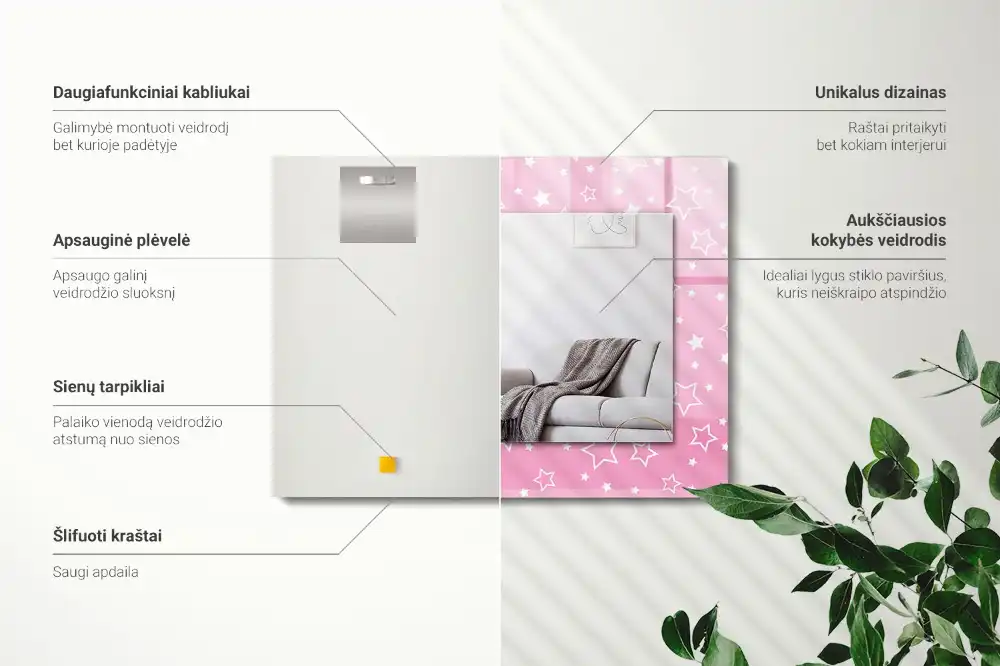 Rechteckiger dekorativer spiegel Rosa Sternchen