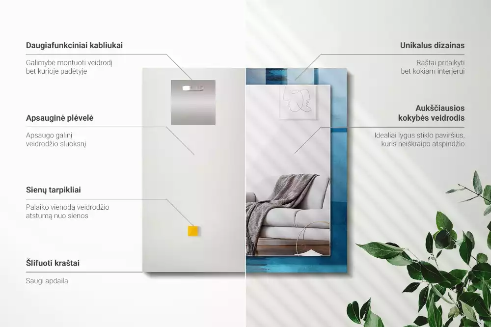 Rechteckiger dekorativer spiegel Abstrakte blaue Kunst