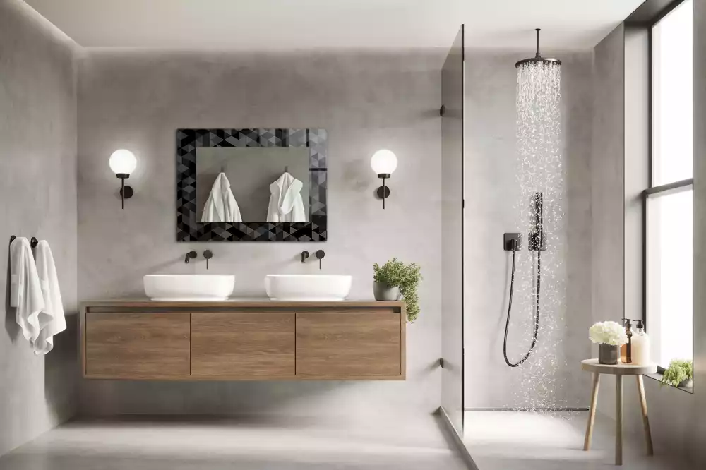 Spiegel mit rechteckigem aufdruck Schwarz-graue Dreiecke