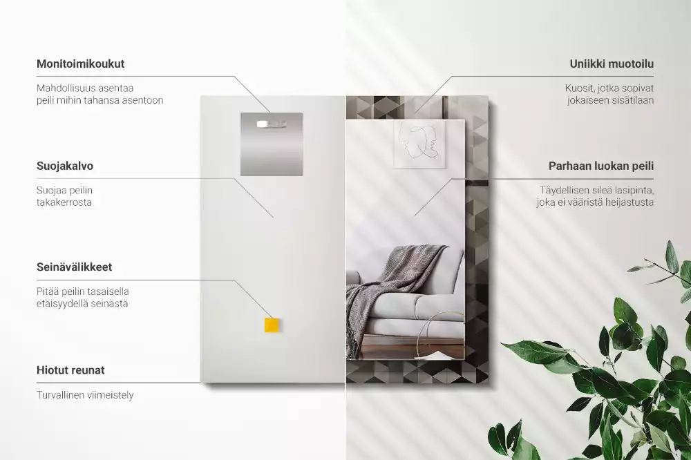 Spiegel mit rechteckigem aufdruck Schwarz-graue Dreiecke