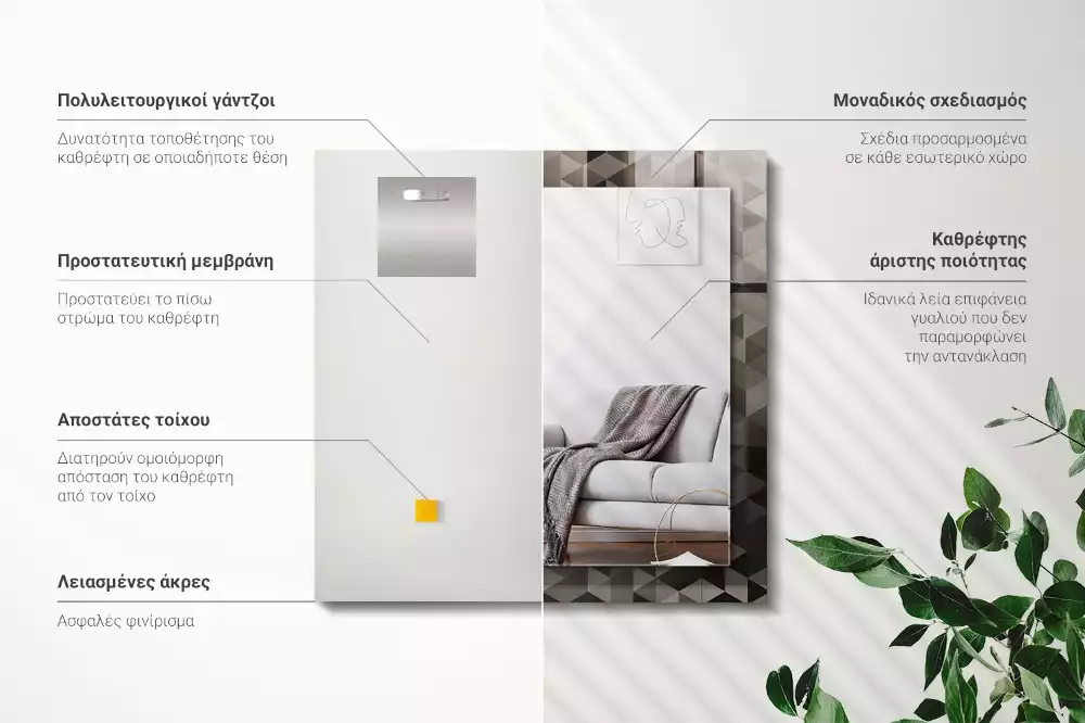 Spiegel mit rechteckigem aufdruck Schwarz-graue Dreiecke