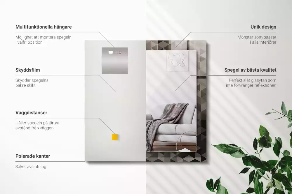 Spiegel mit rechteckigem aufdruck Schwarz-graue Dreiecke