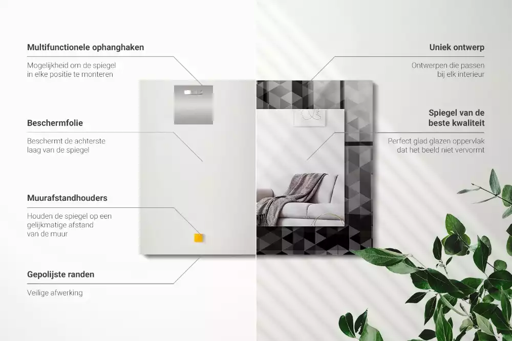 Spiegel mit rechteckigem aufdruck Schwarz-graue Dreiecke