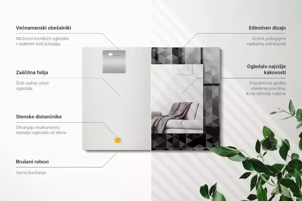 Spiegel mit rechteckigem aufdruck Schwarz-graue Dreiecke