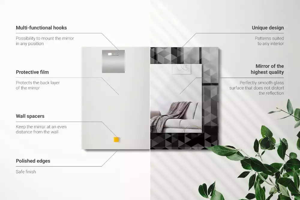 Spiegel mit rechteckigem aufdruck Schwarz-graue Dreiecke