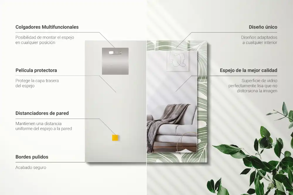 Rechteckiger spiegel Monstera-Blätter