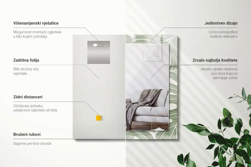 Rechteckiger spiegel Monstera-Blätter