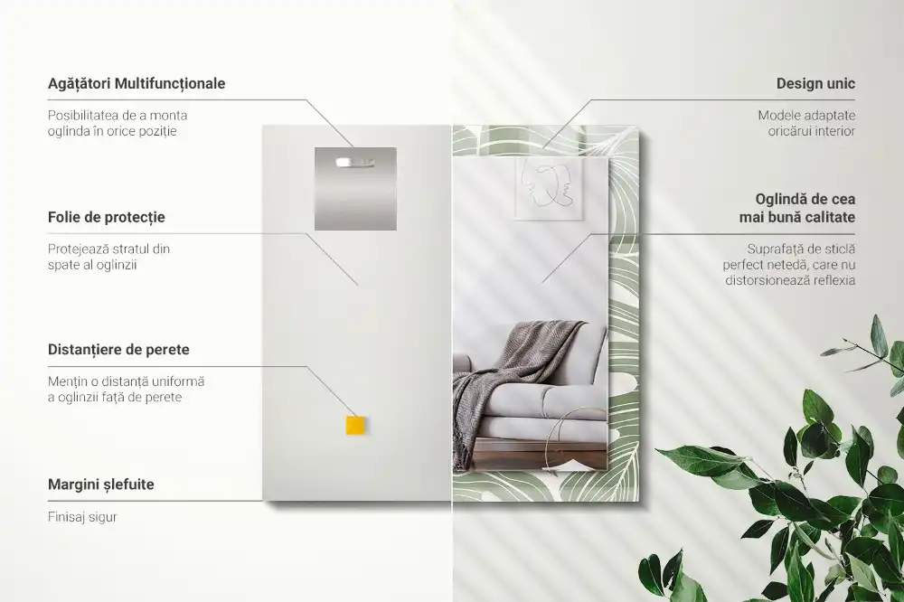 Rechteckiger spiegel Monstera-Blätter