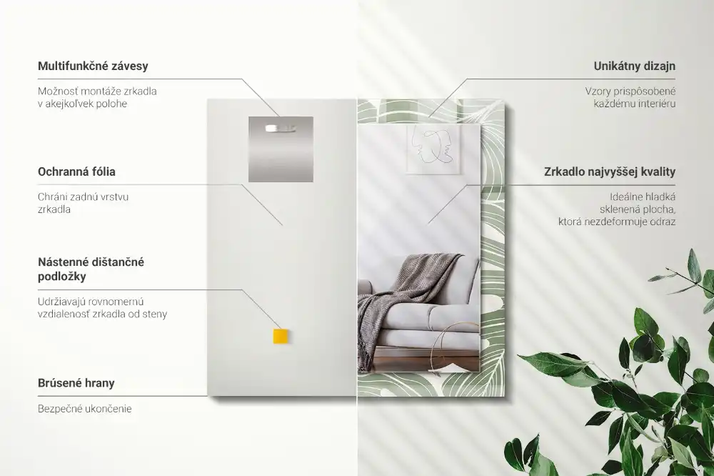 Rechteckiger spiegel Monstera-Blätter