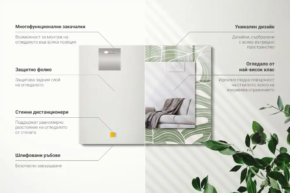 Rechteckiger spiegel Monstera-Blätter