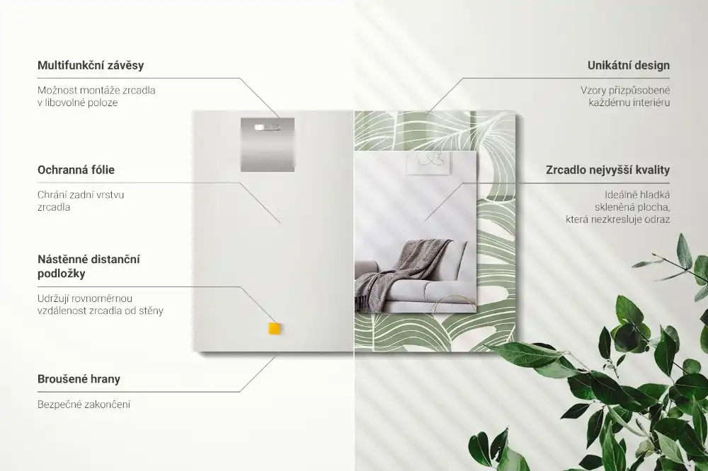 Rechteckiger spiegel Monstera-Blätter