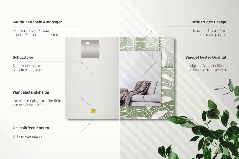 Rechteckiger spiegel Monstera-Blätter