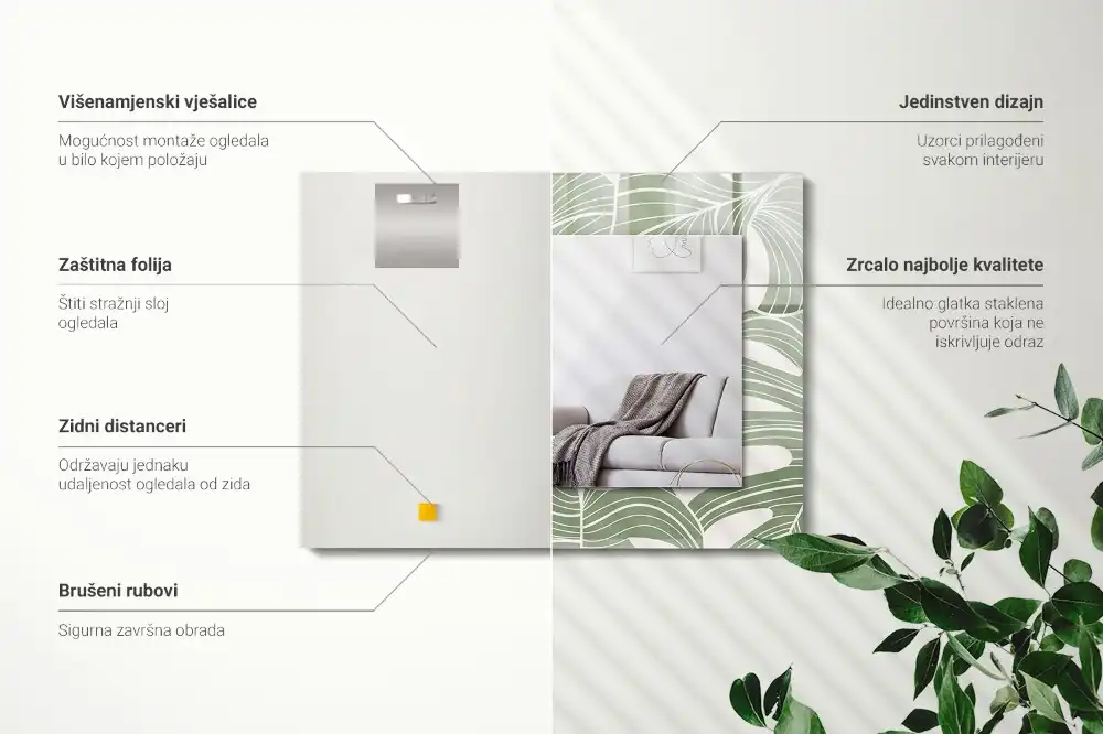 Rechteckiger spiegel Monstera-Blätter