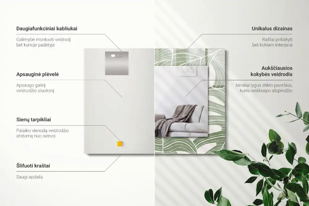 Rechteckiger spiegel Monstera-Blätter