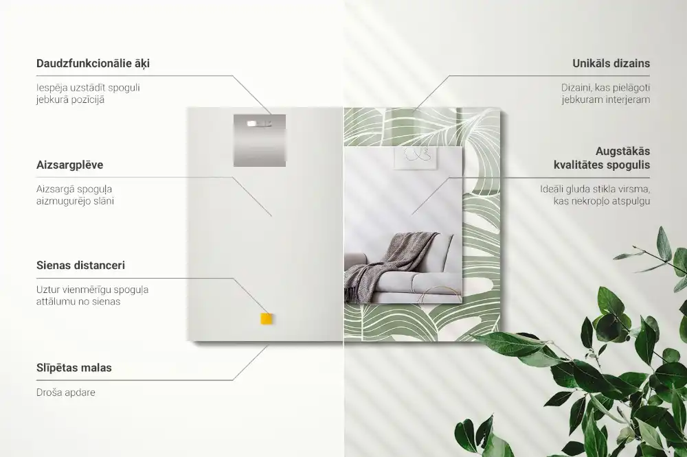 Rechteckiger spiegel Monstera-Blätter