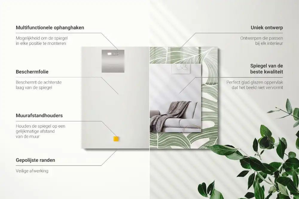 Rechteckiger spiegel Monstera-Blätter