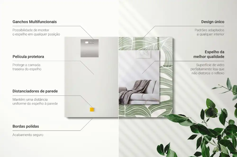 Rechteckiger spiegel Monstera-Blätter