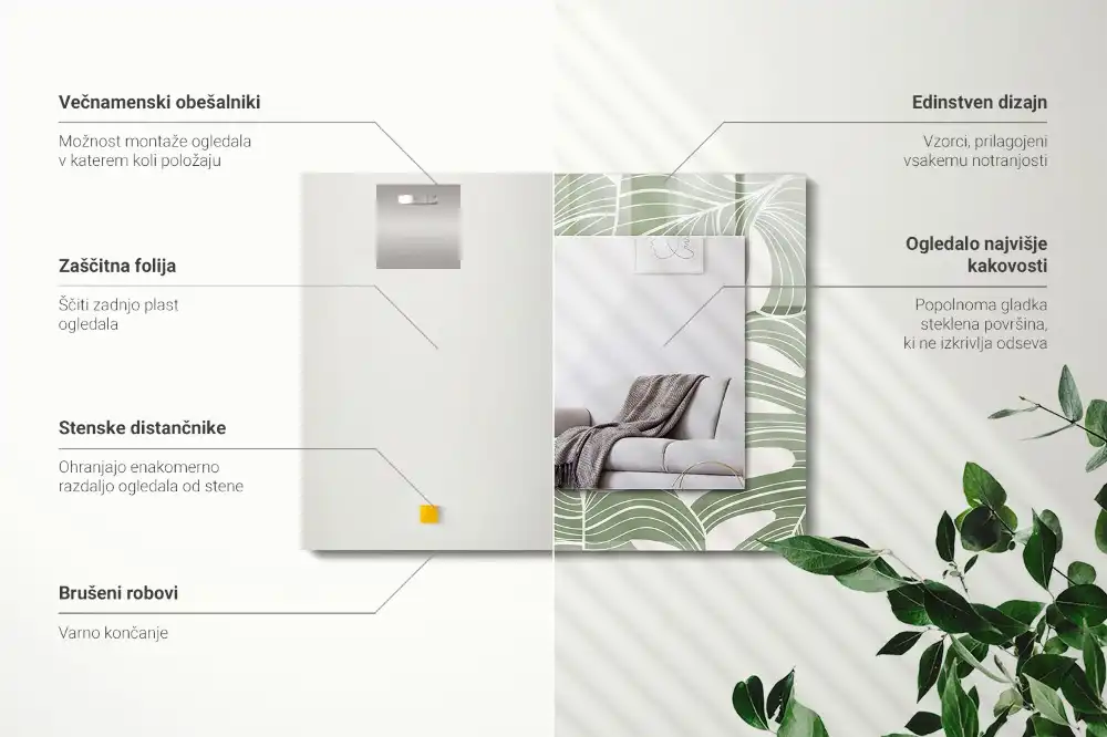 Rechteckiger spiegel Monstera-Blätter