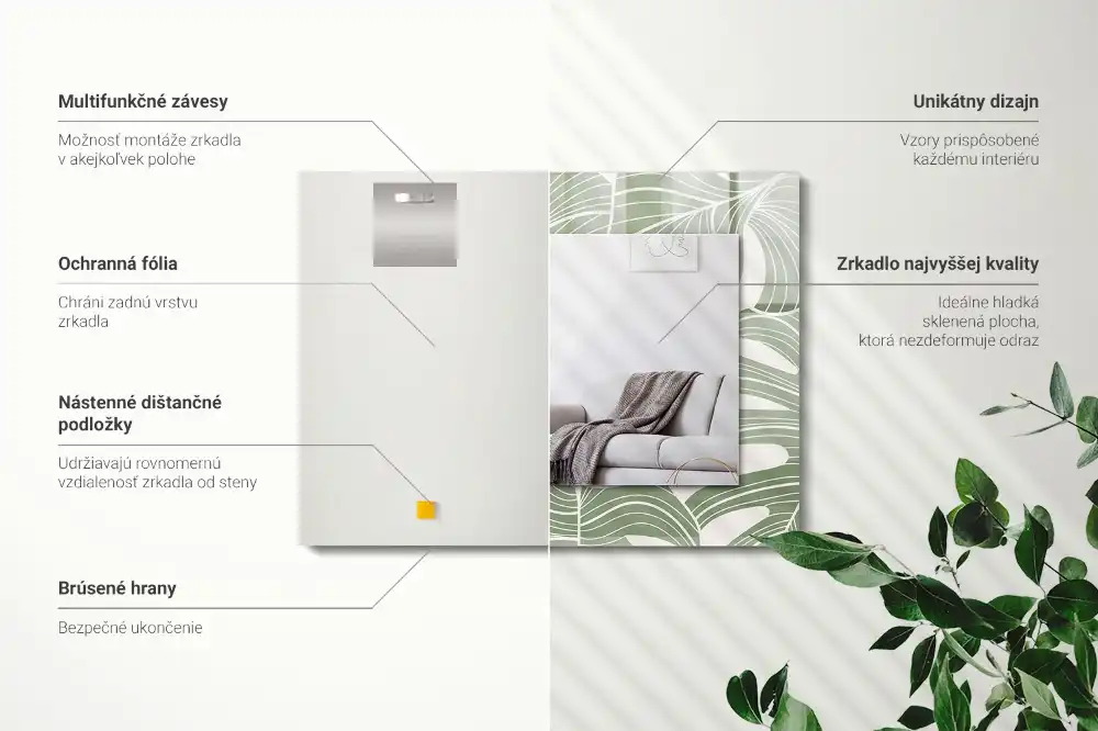 Rechteckiger spiegel Monstera-Blätter