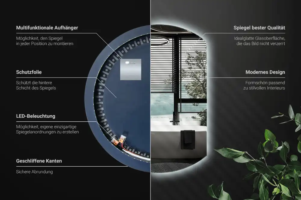 Spiegel rund abgeschnitten blickfang mit LED