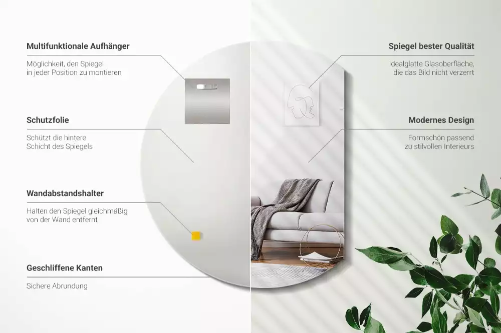 Runder spiegel abgeschnitten ursprünglicher zusatz